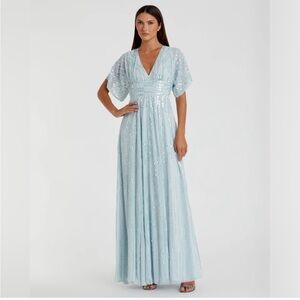 New | MAC DUGGAL - Blue Embellished V
Neck Evening 10807 | 18